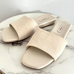 Vince Womens Cream Cow Hair Square Toe Slide Sandals Slip On Shoes Size 7 Chic